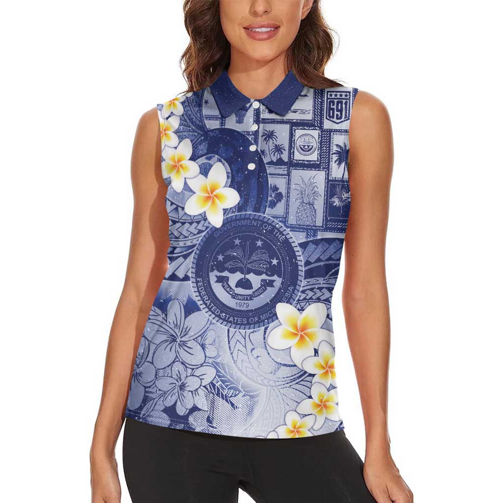 Federated States Of Micronesia Christmas Women Sleeveless Polo Shirt Retro Style Dark Version - Polynesian Pride