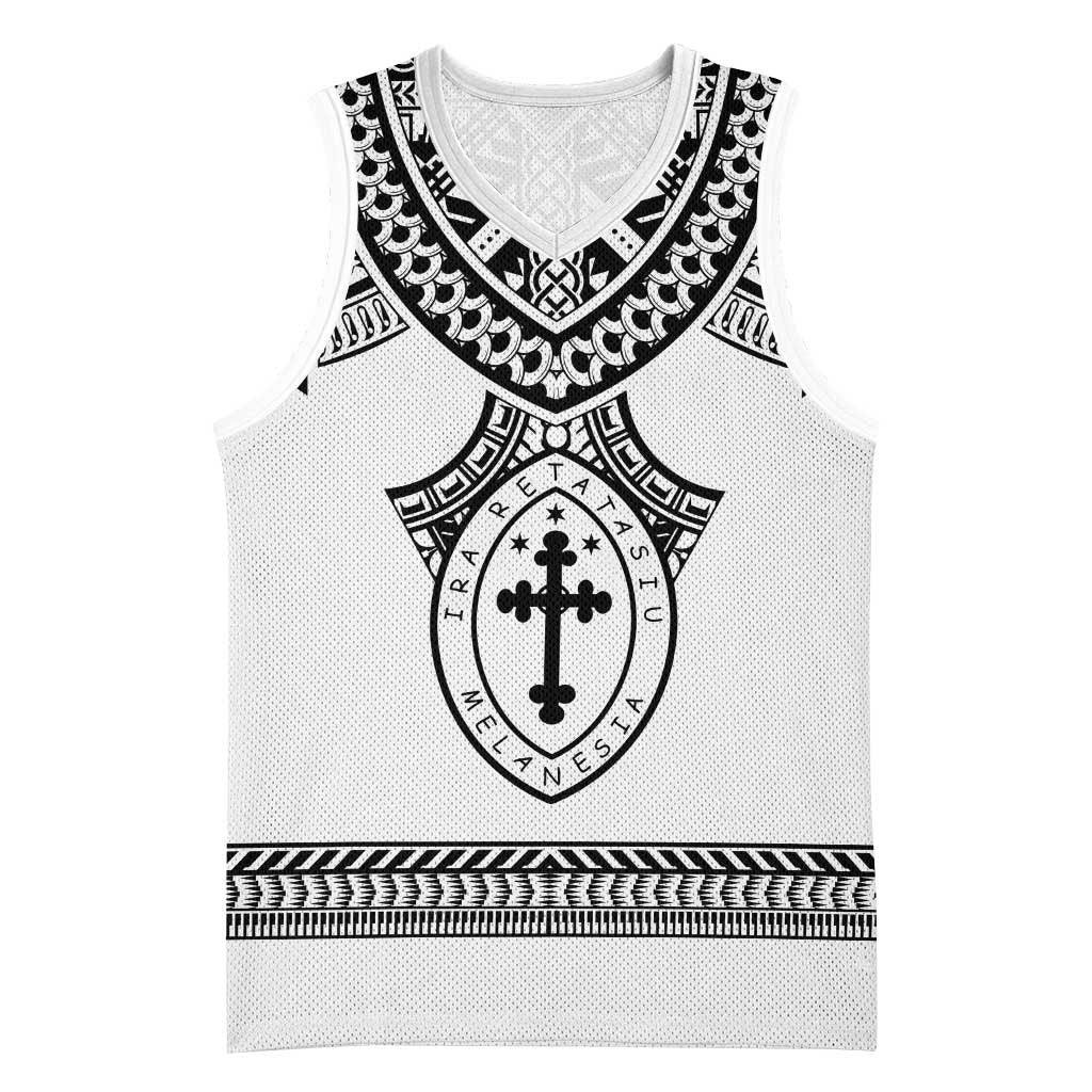 Personalised Melanesian Brotherhood Basketball Jersey With Tribal Pattern LT05 Unisex White - Polynesian Pride