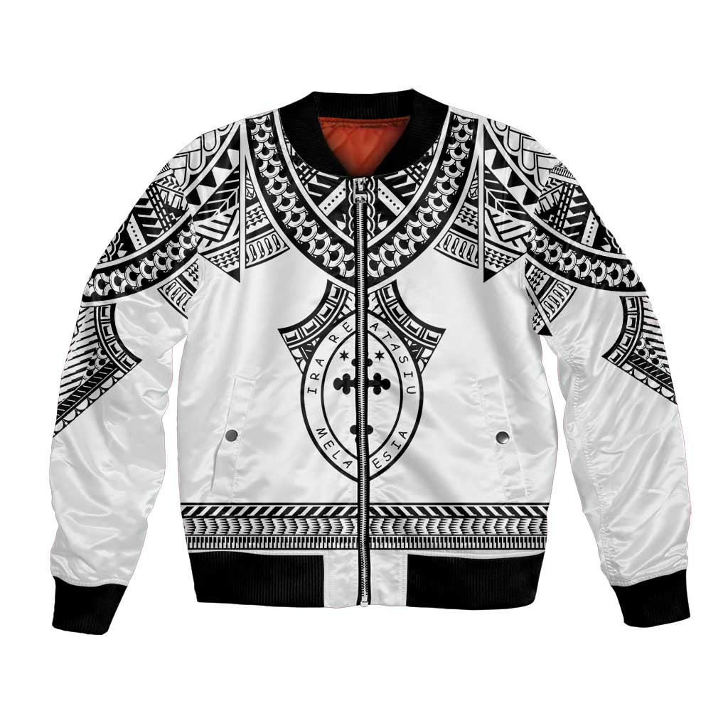 Personalised Melanesian Brotherhood Bomber Jacket With Tribal Pattern LT05 Unisex White - Polynesian Pride