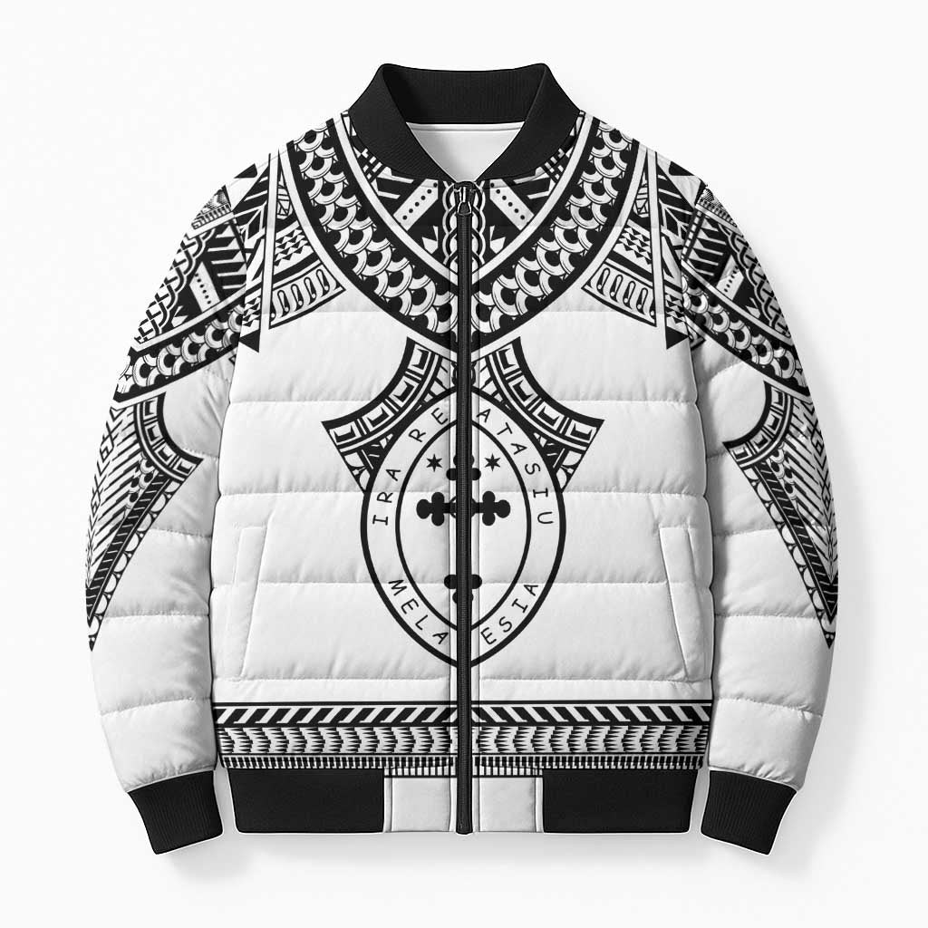 Personalised Melanesian Brotherhood Bomber Puffer Jacket With Tribal Pattern LT05 Unisex White - Polynesian Pride