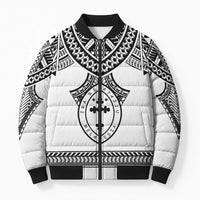 Personalised Melanesian Brotherhood Bomber Puffer Jacket With Tribal Pattern LT05 Unisex White - Polynesian Pride