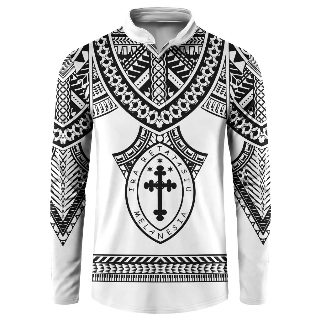 Personalised Melanesian Brotherhood Button Sweatshirt With Tribal Pattern LT05 White - Polynesian Pride
