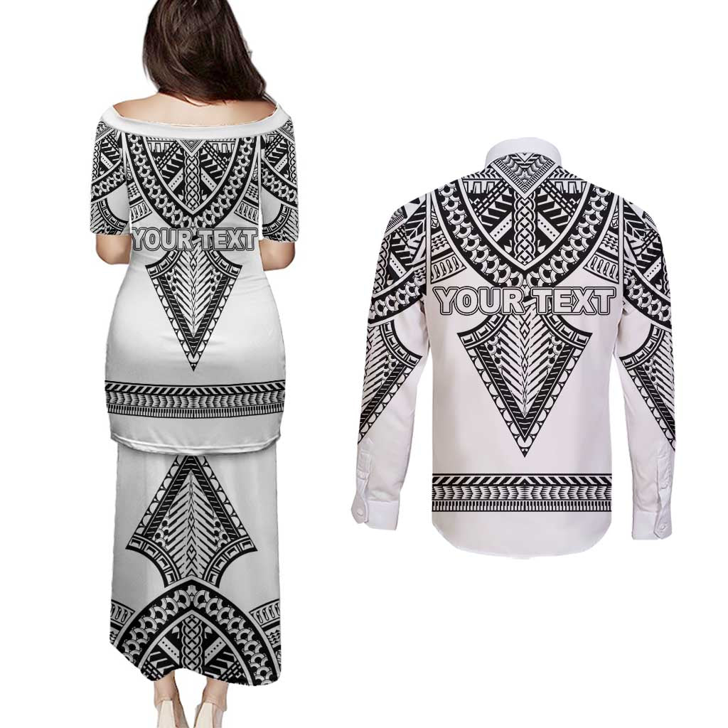 Personalised Melanesian Brotherhood Couples Matching Puletasi and Long Sleeve Button Shirt With Tribal Pattern LT05 - Polynesian Pride