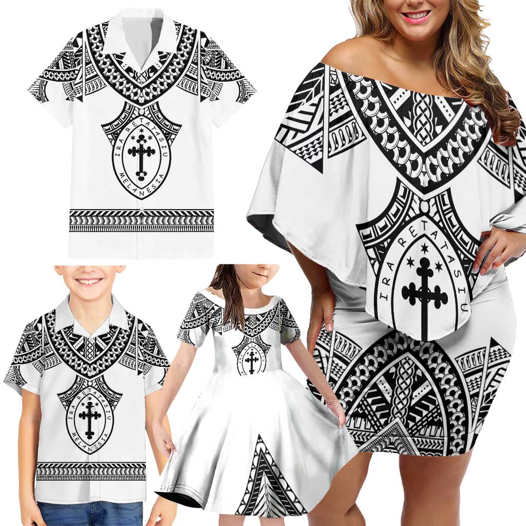 Personalised Melanesian Brotherhood Family Matching Off Shoulder Short Dress and Hawaiian Shirt With Tribal Pattern LT05 - Polynesian Pride