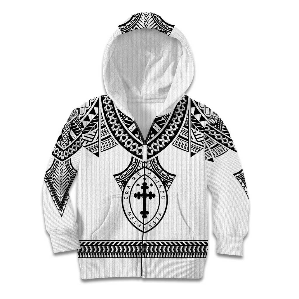 Personalised Melanesian Brotherhood Kid Hoodie With Tribal Pattern LT05 Zip Hoodie White - Polynesian Pride