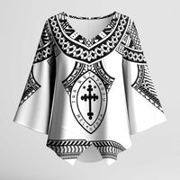 Personalised Melanesian Brotherhood Kimono Sleeve Blouse With Tribal Pattern LT05 Female White - Polynesian Pride
