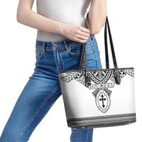 Personalised Melanesian Brotherhood Leather Tote Bag With Tribal Pattern - Polynesian Pride