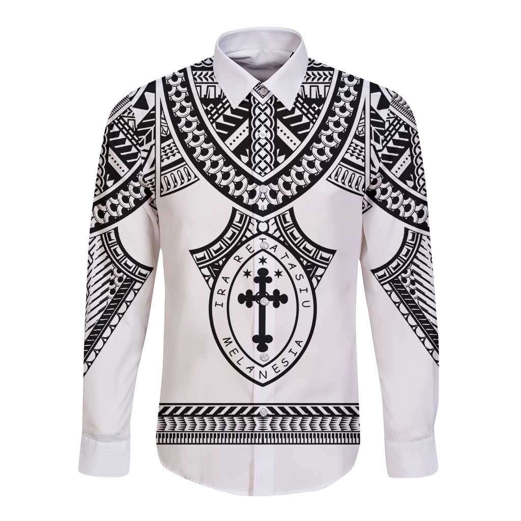 Personalised Melanesian Brotherhood Long Sleeve Button Shirt With Tribal Pattern LT05 Unisex White - Polynesian Pride