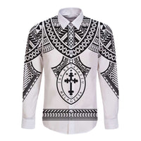 Personalised Melanesian Brotherhood Long Sleeve Button Shirt With Tribal Pattern LT05 Unisex White - Polynesian Pride