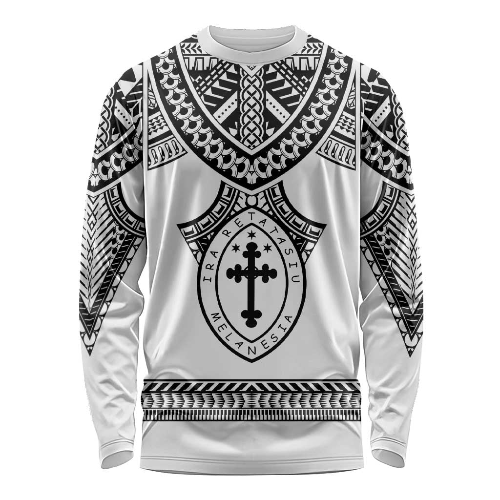 Personalised Melanesian Brotherhood Long Sleeve Shirt With Tribal Pattern LT05 Unisex White - Polynesian Pride