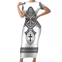 Personalised Melanesian Brotherhood Short Sleeve Bodycon Dress With Tribal Pattern - Polynesian Pride