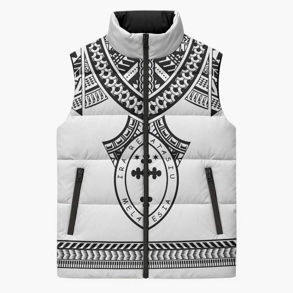 Personalised Melanesian Brotherhood Sleeveless Puffer Jacket With Tribal Pattern LT05 Unisex White - Polynesian Pride