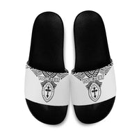 Personalised Melanesian Brotherhood Slide Sandals With Tribal Pattern LT05 White - Polynesian Pride