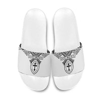 Personalised Melanesian Brotherhood Slide Sandals With Tribal Pattern LT05 White - Polynesian Pride