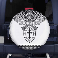 Personalised Melanesian Brotherhood Spare Tire Cover With Tribal Pattern LT05 No hole White - Polynesian Pride