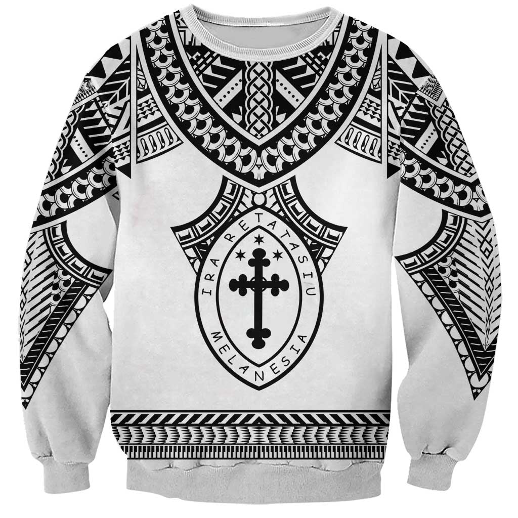 Personalised Melanesian Brotherhood Sweatshirt With Tribal Pattern LT05 Unisex White - Polynesian Pride