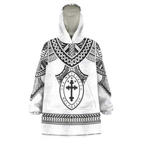 Personalised Melanesian Brotherhood Wearable Blanket Hoodie With Tribal Pattern LT05 One Size White - Polynesian Pride