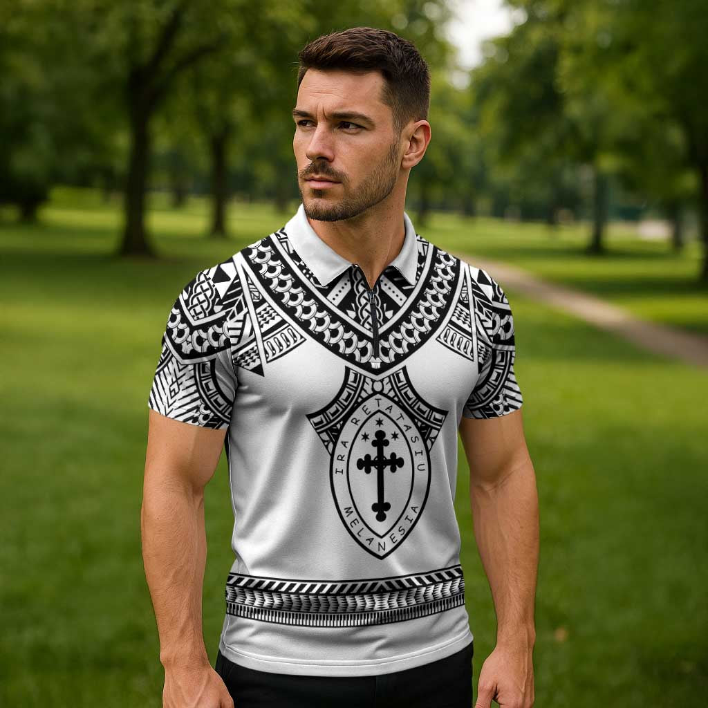 Personalised Melanesian Brotherhood Zipper Polo Shirt With Tribal Pattern LT05 - Polynesian Pride