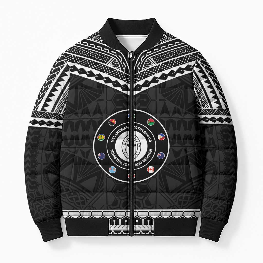 Personalised Melanesian Brotherhood Bomber Puffer Jacket Ministry Faith And Mission LT05 Unisex Black - Polynesian Pride