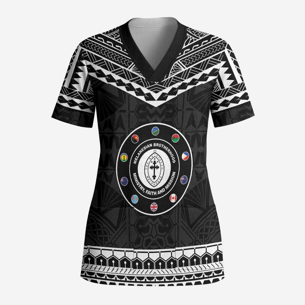 Personalised Melanesian Brotherhood Scrub Top Ministry Faith And Mission LT05 Adult Black - Polynesian Pride
