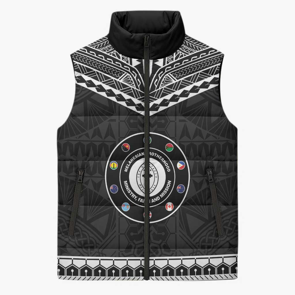 Personalised Melanesian Brotherhood Sleeveless Puffer Jacket Ministry Faith And Mission LT05 Unisex Black - Polynesian Pride