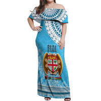 Fiji Off Shoulder Maxi Dress Melanesian Festival 2023 LT6 Women Blue - Polynesian Pride