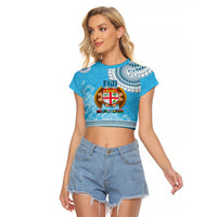 Fiji Raglan Cropped T Shirt Melanesian Festival 2023 LT6 Female Blue - Polynesian Pride