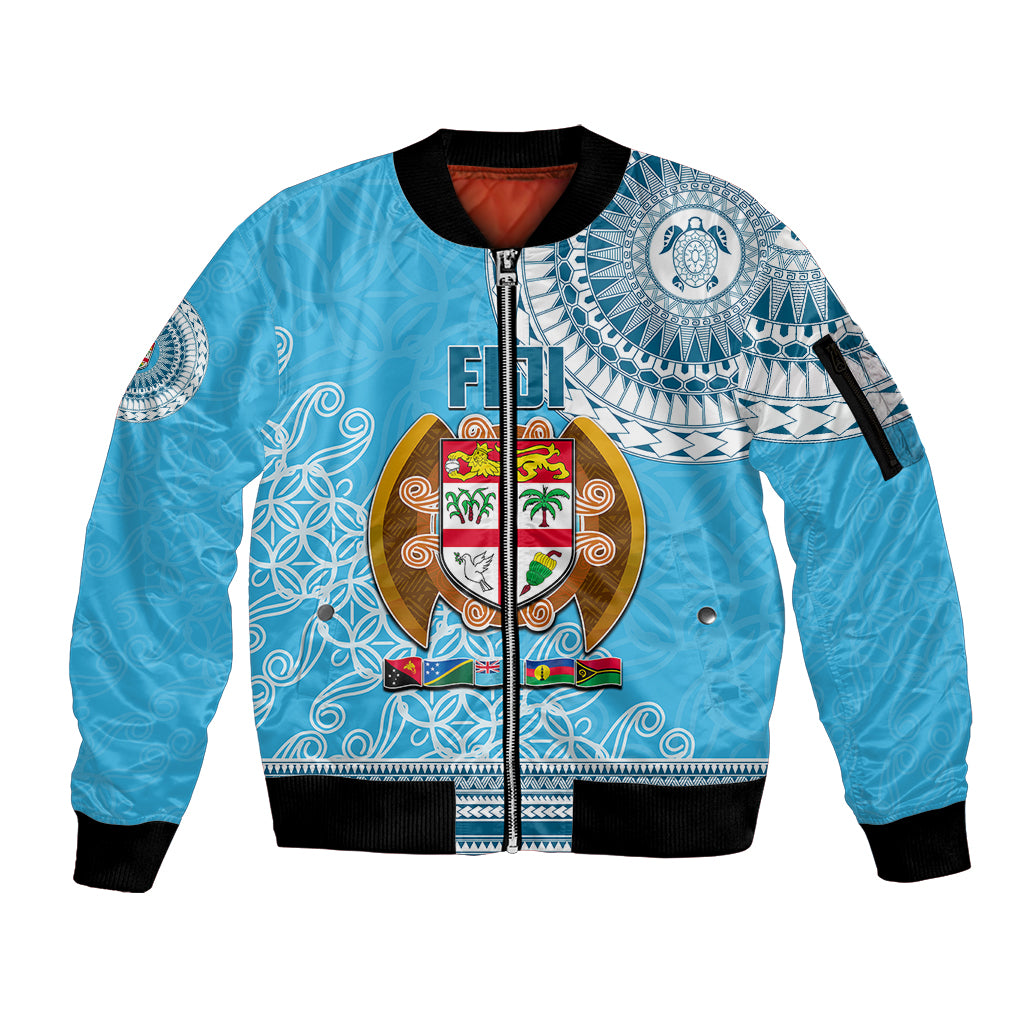 Fiji Sleeve Zip Bomber Jacket Melanesian Festival 2023 LT6 Unisex Blue - Polynesian Pride