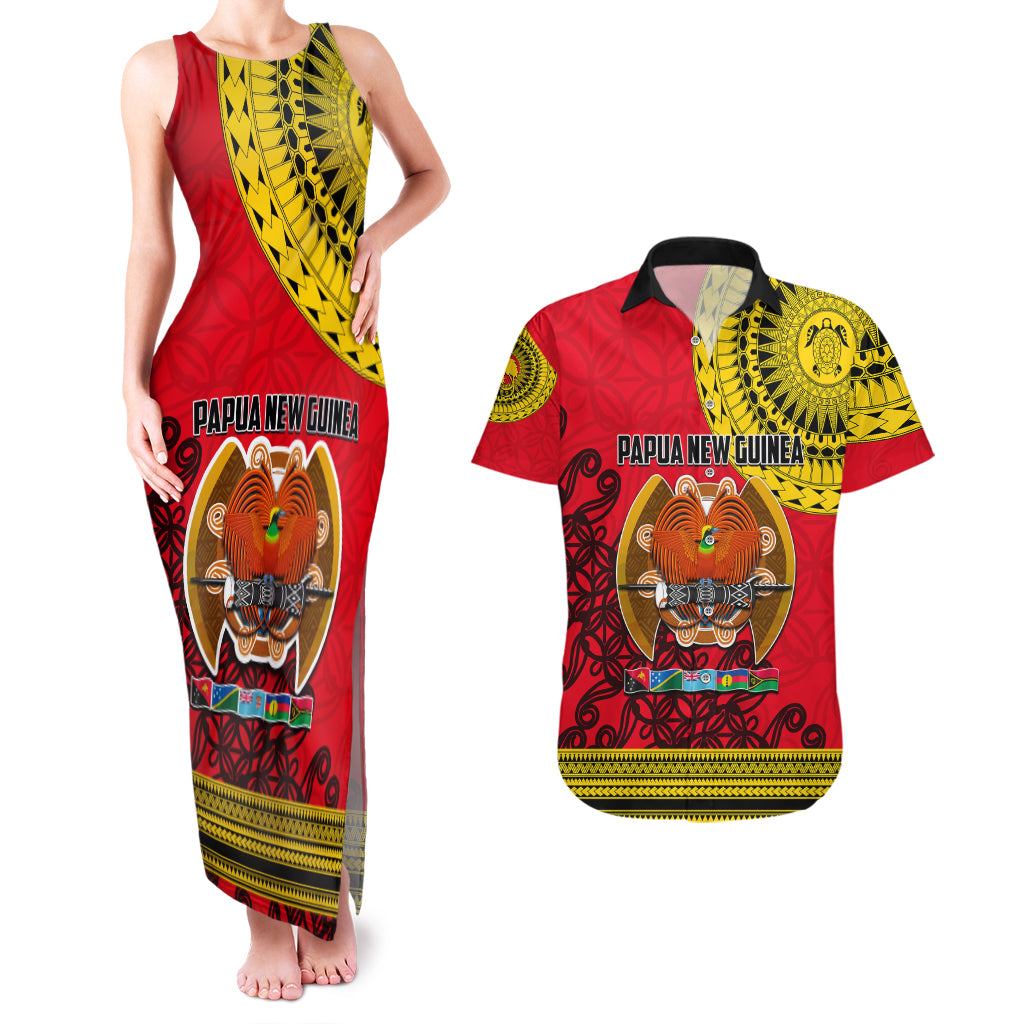 Papua New Guinea Couples Matching Tank Maxi Dress And Hawaiian Shirt Melanesian Festival 2023 LT6 Red - Polynesian Pride