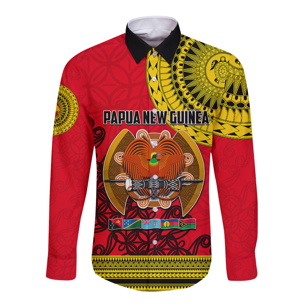 Papua New Guinea Long Sleeve Button Shirt Melanesian Festival 2023 LT6 Unisex Red - Polynesian Pride