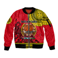 Papua New Guinea Sleeve Zip Bomber Jacket Melanesian Festival 2023 LT6 Unisex Red - Polynesian Pride