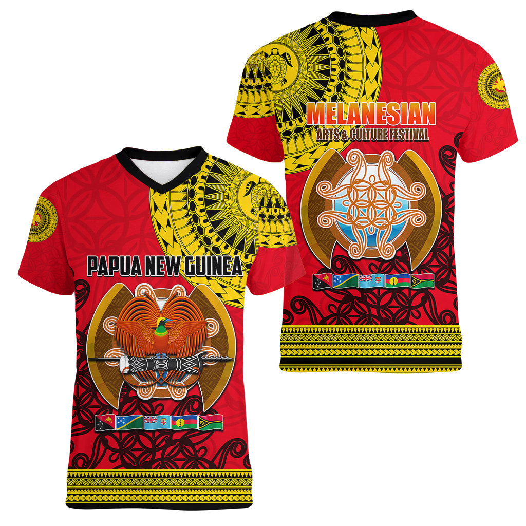 Papua New Guinea Women V Neck T Shirt Melanesian Festival 2023 LT6 - Polynesian Pride