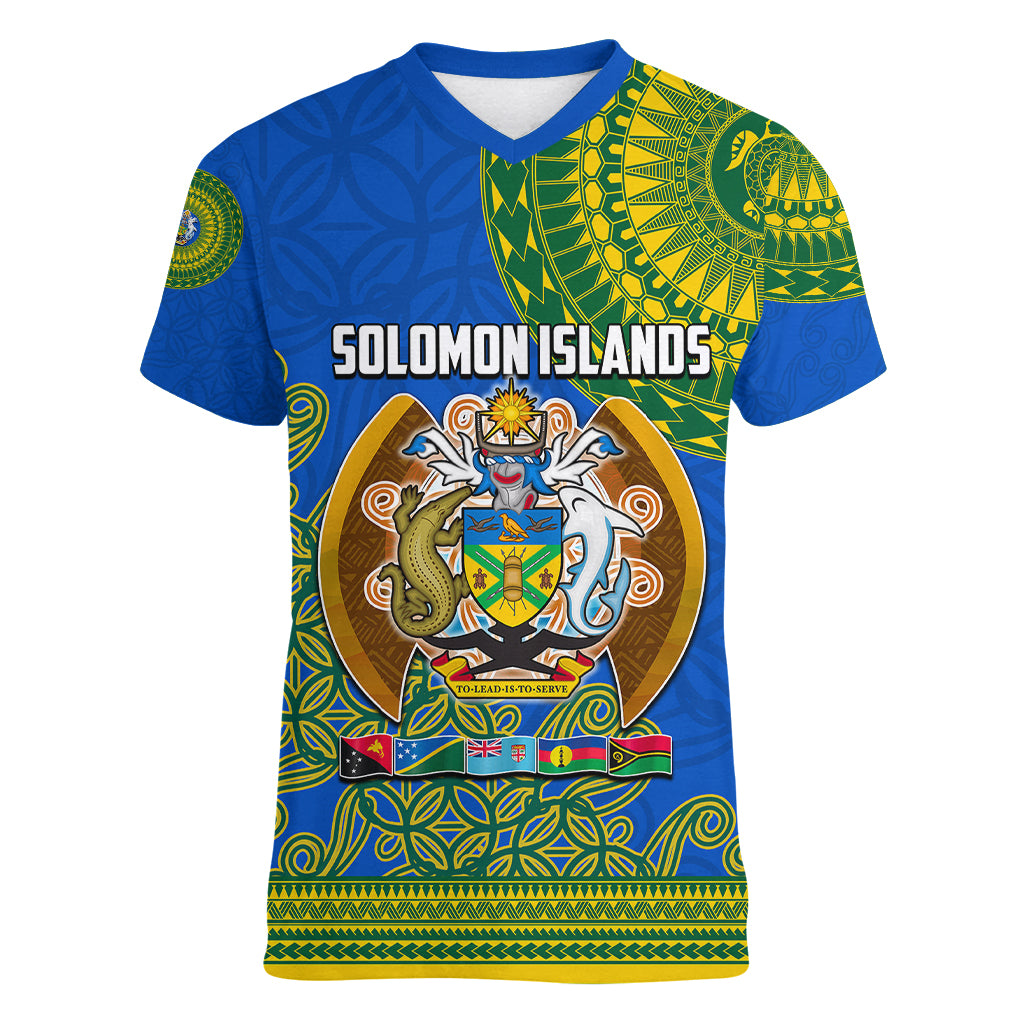 Solomon Islands Women V Neck T Shirt Melanesian Festival 2023 LT6 Female Green - Polynesian Pride