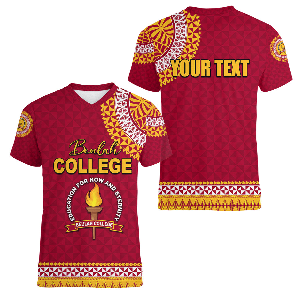 Tonga School Beulah College Women V Neck T Shirt Tribal Pattern LT6 - Polynesian Pride
