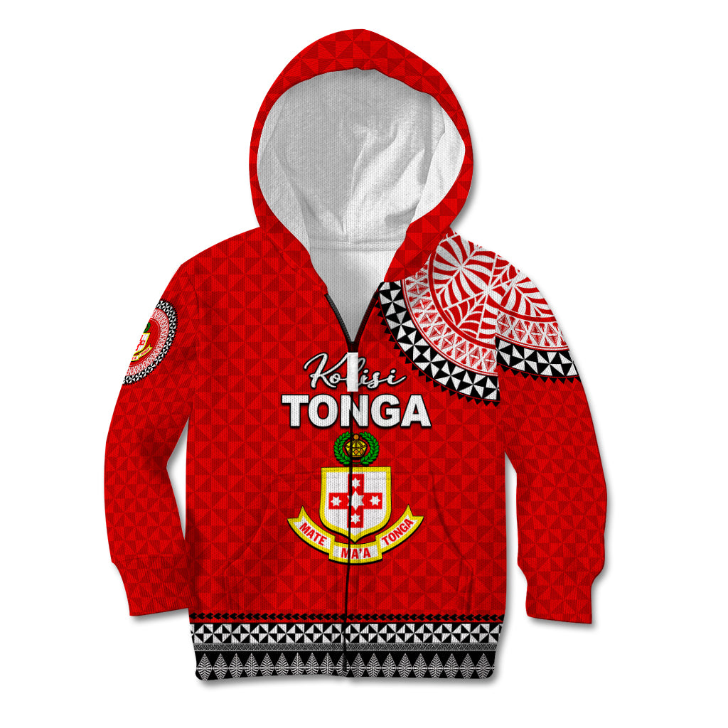 Tonga School Kolisi Tonga Kid Hoodie Tribal Pattern LT6 Zip Hoodie Red - Polynesian Pride