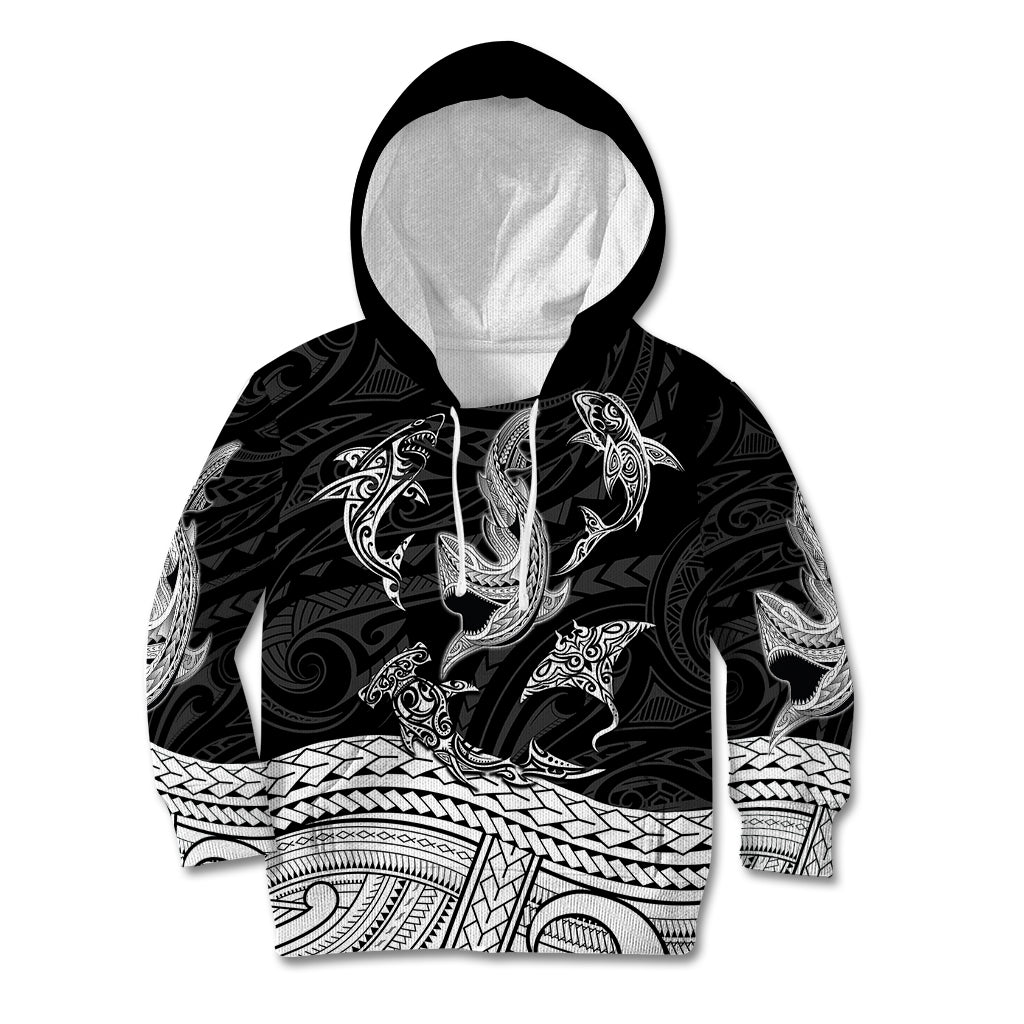 Polynesian Tribal Kid Hoodie with Sharks Tattoo White LT6 Hoodie White - Polynesian Pride