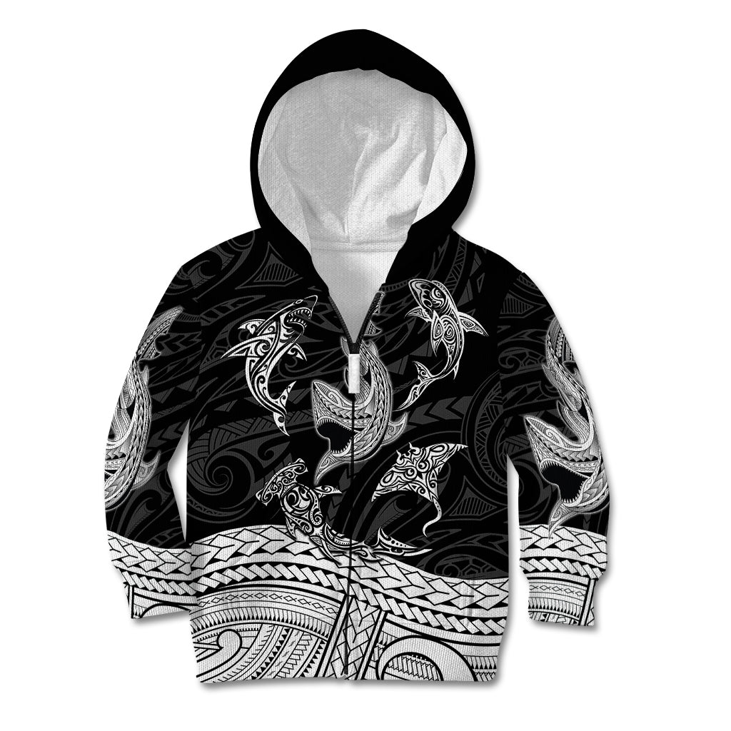 Polynesian Tribal Kid Hoodie with Sharks Tattoo White LT6 Zip Hoodie White - Polynesian Pride