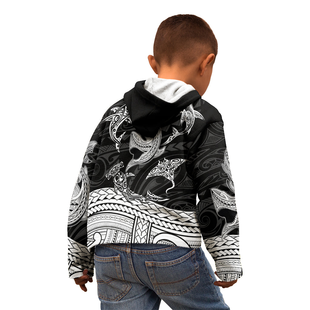 Polynesian Tribal Kid Hoodie with Sharks Tattoo White LT6 - Polynesian Pride