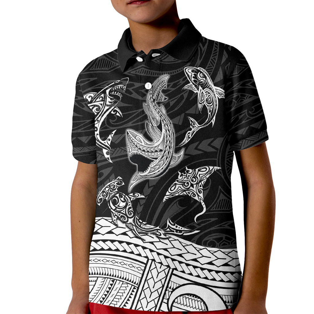 Polynesian Tribal Kid Polo Shirt with Sharks Tattoo White LT6 Kid White - Polynesian Pride