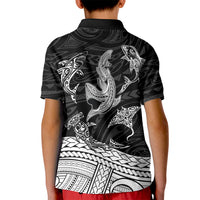 Polynesian Tribal Kid Polo Shirt with Sharks Tattoo White LT6 - Polynesian Pride