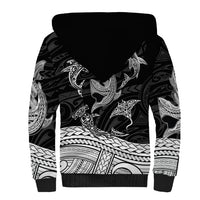 Polynesian Tribal Sherpa Hoodie with Sharks Tattoo White LT6 - Polynesian Pride