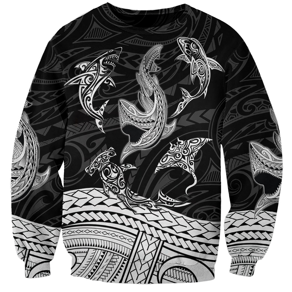 Polynesian Tribal Sweatshirt with Sharks Tattoo White LT6 Unisex White - Polynesian Pride