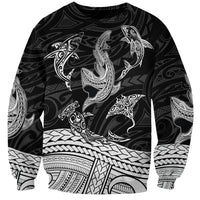 Polynesian Tribal Sweatshirt with Sharks Tattoo White LT6 Unisex White - Polynesian Pride