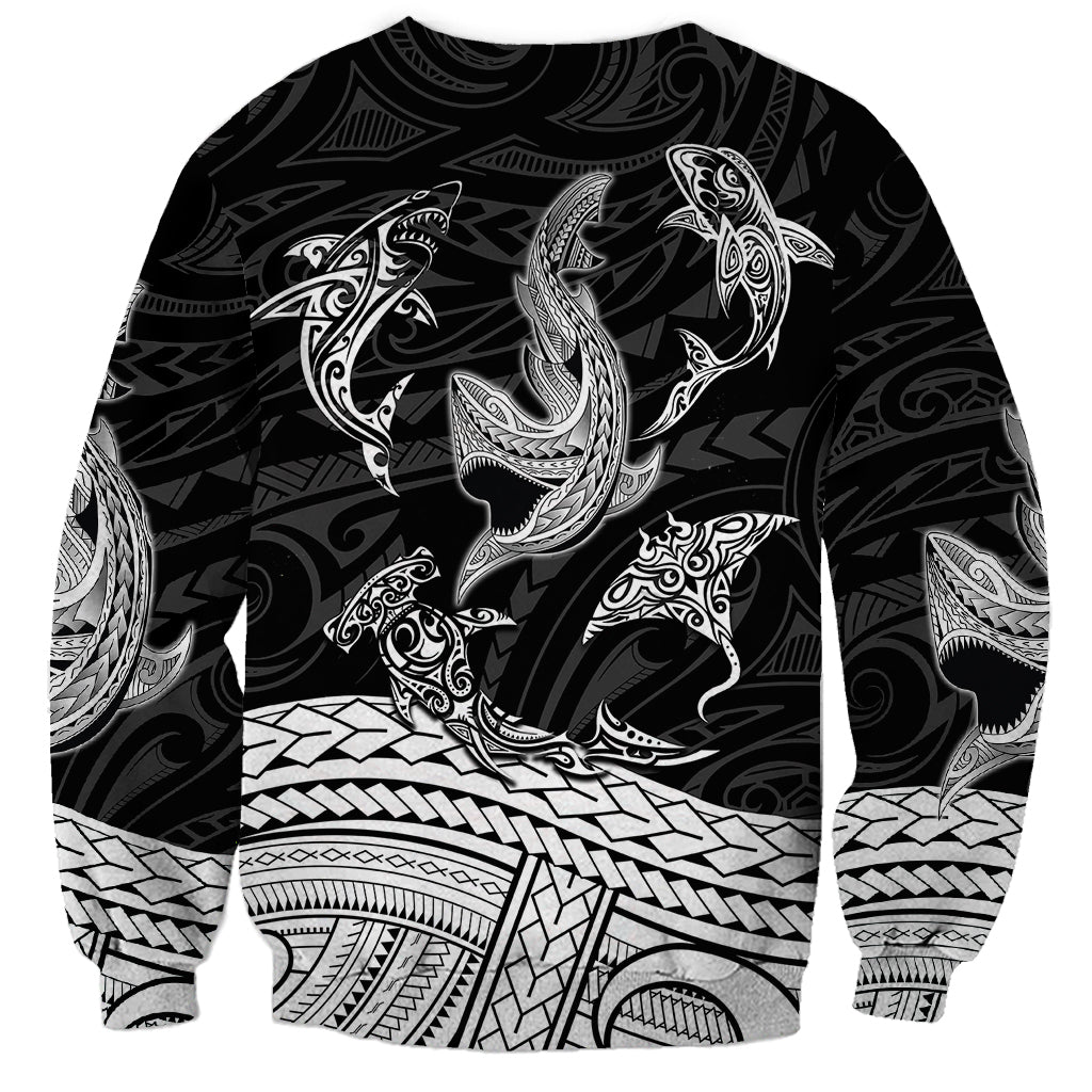 Polynesian Tribal Sweatshirt with Sharks Tattoo White LT6 - Polynesian Pride