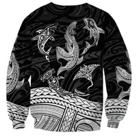 Polynesian Tribal Sweatshirt with Sharks Tattoo White LT6 - Polynesian Pride