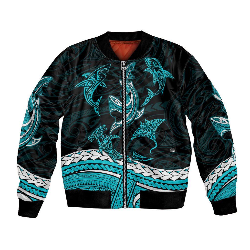 Polynesian Tribal Bomber Jacket with Sharks Tattoo Green LT6 Unisex Green - Polynesian Pride