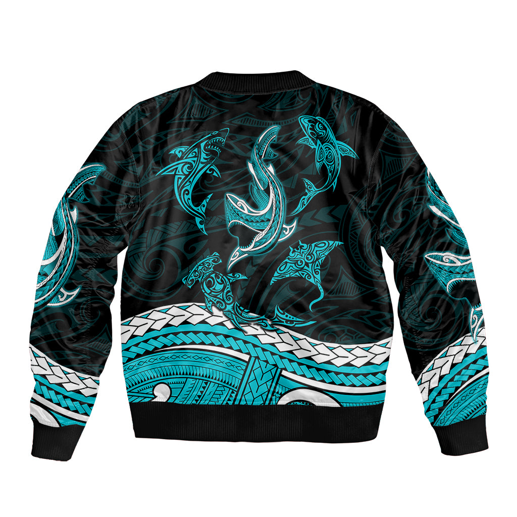 Polynesian Tribal Bomber Jacket with Sharks Tattoo Green LT6 - Polynesian Pride
