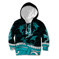 Polynesian Tribal Kid Hoodie with Sharks Tattoo Green LT6 Hoodie Green - Polynesian Pride