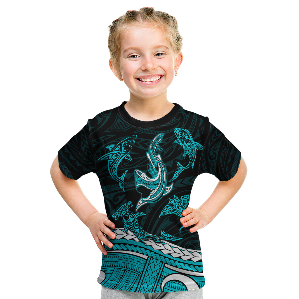 Polynesian Tribal Kid T Shirt with Sharks Tattoo Green LT6 Green - Polynesian Pride