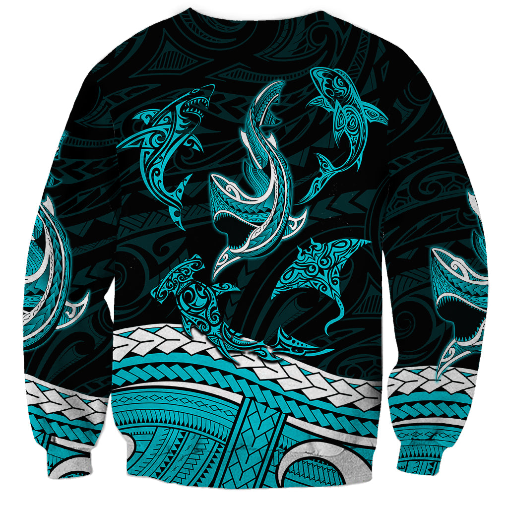 Polynesian Tribal Sweatshirt with Sharks Tattoo Green LT6 - Polynesian Pride